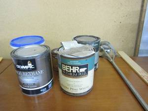 lot 316 image: Paint lot- assorted paints, paddles and sticks