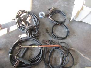 lot 348 image: 5 welding leads by tweco and victor torch hood
