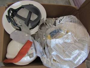lot 362 image: Box of new and used hard hats