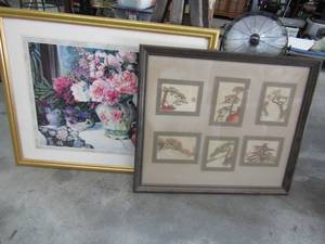 lot 365 image: Japanese wood block painting with 3D paper dcor 26 x22     framed art by Glen Curry  24x30