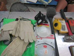 lot 368 image: 2 stud finders, masks, gloves and hammer