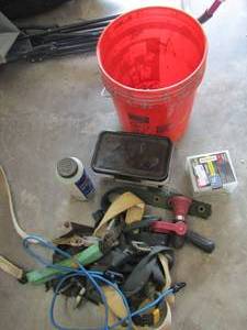 lot 389 image: nails, pump, armor tie down straps roofing and framing nails