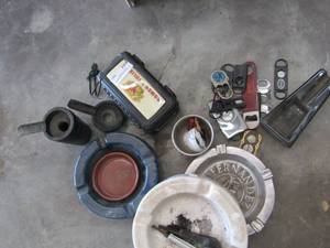 lot 393 image: Cigar cutters, ash trays and 2 pipes