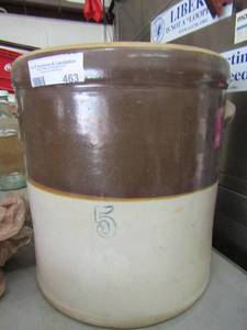 lot 463 image: 5 gallon brown and tan crock mint condition
