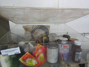 lot 485 image: Clear box of sanding grinding wheels, PVC glue and sealant