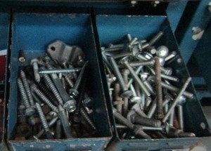 lot 490 image: Assorted size nuts and washers  ( CONTENTS OF 9 BINS )