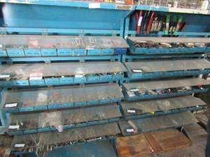 lot 499 image: 2 blue metal NUT & BOLTS BINS 5 rolls of 9 slots on each no contents  56x32x12