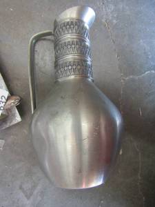 lot 632 image: PEWTER MASTED NORWAY SMALL PITCHER, PEWTER CUP , WM. ROGERS SPOONS X 5
