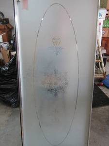 lot 735 image: Sliding glass shower door etched glass 63x29