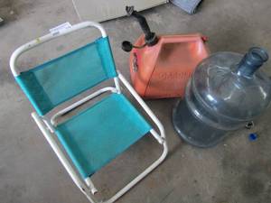 lot 770 image: Kids camping chair, 5 gallon gas can, water jug