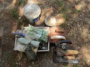 lot 1065 image: PAINT ROLLERS, TRAYS , TROWELS,  CONTAINERS  OF ADHESIVE