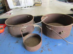 lot 958 image: 3 cast ironmetal sieve strainers