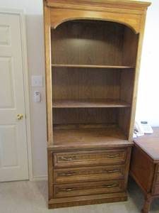 lot 19 image: OFFICE BOOK SHELF - 2 PIECE - TOP HAS 2 TIER SHELVES (52 X 36 X 19) & BOTTOM HAS 3 DRAWERS  29 X 36 X 18 - by Burlington Home MATCHES  #1044