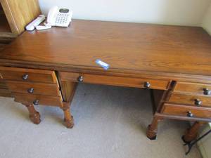 lot 1045 image: DESK - 5 DRAWERS  SOLID WOOD  30 X 58 X 29