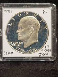 lot 45 image: 1976S High Grade Proof Eisenhower $1 coin in capsule case
