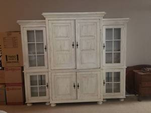 lot 7 image: Very nice white entertainment center - has lights - contents not included