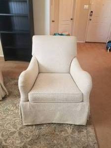 lot 11 image: Very nice white cloth chair with swivel - matches lot 9