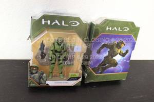 lot 19 image: Lot of 2 Halo Infinite Master Chief Action Figures New Open Box NO ULC  DLC INCLUDED Toy Assault Rifle Gun Included