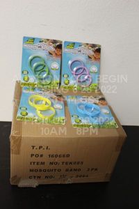 lot 26 image: Lot of 24 Mosquito Bands Casepack Wholesale Overstock Lot of Multicolor Blue Pink Green Yellow Anti Mosquito Repellent Bands, Deet Free, Three Wristbands Per Package