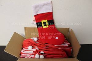 lot 25 image: Lot of 25 Christmas Stockings Bulk Wholesale New in Boxx Overstock Red Stockings Retail with Black Gold Santa Belt Casepack