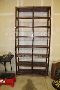 lot 49 image: MASSIVE Heavy Duty Stained Wood Shelf, 8 Shelves, Large Retail Display or Home Use, Absolutely Giant