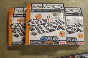 lot 51 image: Lot of 3 New in Box EZ Play Railway Fisher Price Train Toy Box of Track, Brand New Factory Sealed