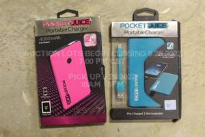 lot 61 image: Lot of 2 Poket Juice Portable Phone Battery Chargers New in Box Pink and Teal