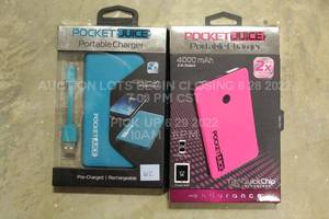 lot 62 image: Lot of 2 Poket Juice Portable Phone Battery Chargers New in Box Pink and Teal