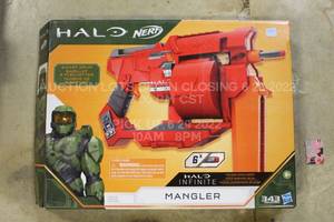 lot 105 image: 1 HALO Infinite Mangler NERF Kids Toy Gun with 6 darts NO ULC  DLC INCLUDED New Open Box