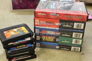 lot 116 image: Lot of 10 SEGA Genesis games with and without Cartridge Boxes, Sonic, Doom, Madden, NBA, Various Titles Untested