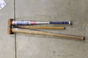 lot 149 image: Lot of 3 Vintage Sporting Bats and Mallet Wood Metal