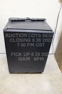 lot 163 image: ULINE Black Mini Fridge Currently Housing Cold Drinks, Drinks Will Be Removed Upon Sale (not included)  24 in x 24in x 34in