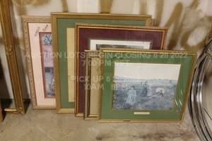 lot 169 image: Lot of 5 Prints  Pictures  Paintings  Drawings in Frames, Frame Size Ranges from Roughly 14 to 45