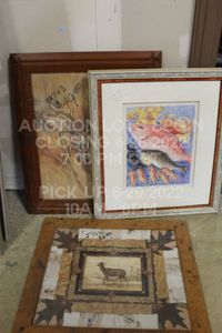 lot 171 image: Lot of 3 Animal Prints  Pictures  Paintings  Drawings Frames, Frame Size Ranges from Roughly 20 to 24