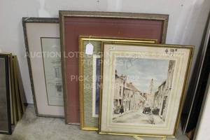 lot 172 image: Lot of 4 Prints  Pictures  Paintings  Drawings Frames, Frame Size Ranges from Roughly 18 to 31