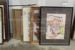 lot 173 image: Lot of 5 Prints  Pictures  Paintings  Drawings Frames, Frame Size Ranges from 14 to 22 Some Serial Numbered