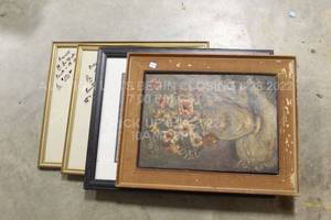 lot 182 image: Lot of 4 Prints  Pictures  Paintings  Drawings Frames, Frame Size Ranges from Roughly 17 to 22