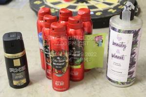lot 258 image: Lot of 9 Old Spice Spray Deodorant Lot with Axe and Lavender Conditioner