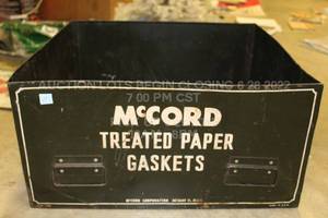 lot 270 image: McCord Treated Gaskets Bin Vintage Metal Advertising Automotive Shop Bin, Large Storage Piece 19 x 20 Authentic Item Detriot Michigan