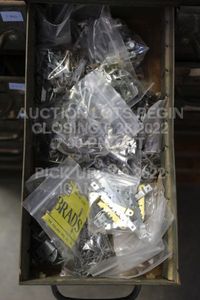 lot 287 image: Various Screws, Nails, Pegboard, Picture,Hooks, Etc. 16 Baggies MISC TOOLBOX ITEMS METAL DRAWER NOT INCLUDED