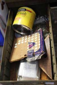 lot 294 image: Screws, Pins, Tacks, Wood Finish MISC TOOLBOX ITEMS METAL BIN NOT INCLUDED