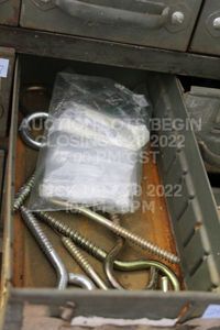 lot 298 image: 9 Heavy Duty Hooks & Package of Picture Frame Brackets MISC TOOLBOX ITEMS METAL DRAWER NOT INCLUDED