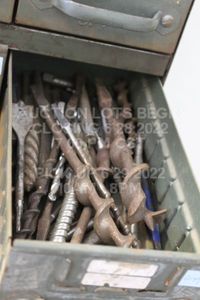 lot 299 image: Large Lot 24  Various Drill Bits MISC TOOLBOX ITEMS METAL DRAWER NOT INCLUDED