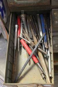 lot 301 image: Large Lot 24 Heavy Duty Chisels MISC TOOLBOX ITEMS METAL DRAWER NOT INCLUDED