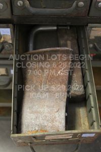 lot 303 image: 2 Axe Heads & Industrial Handle MISC TOOLBOX ITEMS METAL DRAWER NOT INCLUDED