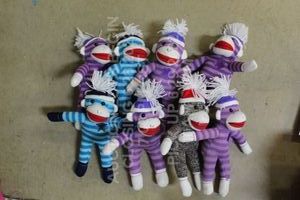 lot 383 image: Lot of 8 Sock Monkey Plush Plush Retail Defective Pulls