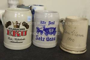 lot 406 image: Set of 3 Beer Stein Mugs Dating Back to as Early as 1919
