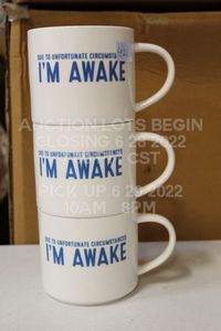 lot 421 image: Lot of 3 Due to Unfortunate Circumstance Im Awake Mug Brand New Unused  for Coffee Tea Hot Chocolate