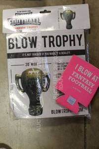 lot 470 image: Blow Trophy Championship Fantasy Football Inflatable Trophy & Loser Koozie Brand New Unopened