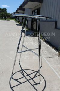 lot 9 image: Metal O Ring Clothing Display Stand Adjustable Height Shelf Storage Garage Sale Sales Yard Closet Silver Swap Meet Hangers